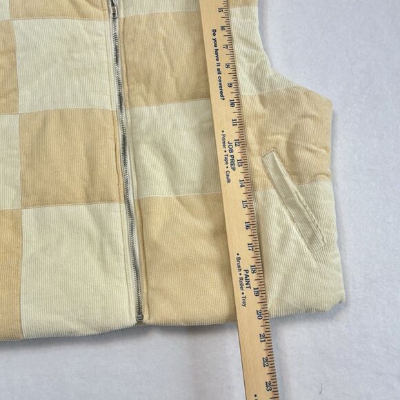 LE LIS Cream Puffer Vest Corduroy Checkered Zipper NEW - Picture 6 of 9
